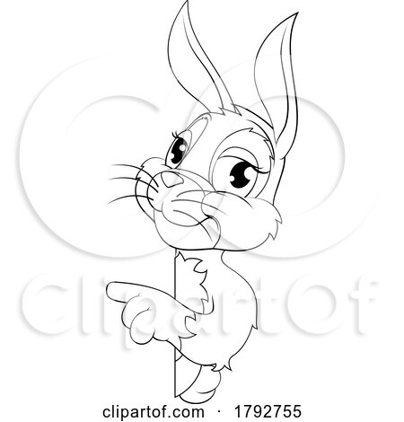 Easter Bunny Rabbit Cartoon Character Peeking Sign by AtStockIllustration