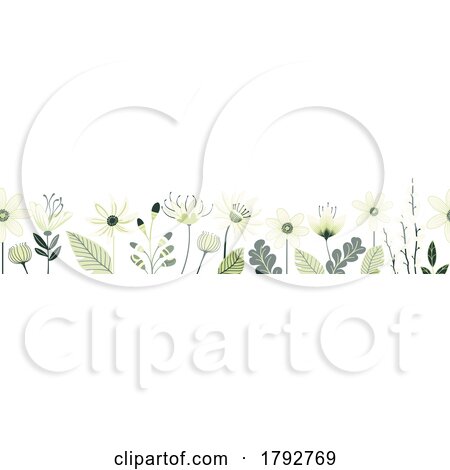 Wild Flowers Green Seamless Pattern Border Design by AtStockIllustration