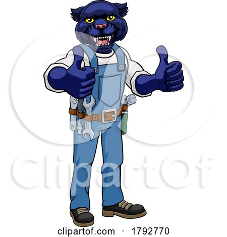 Panther Construction Cartoon Mascot Handyman by AtStockIllustration
