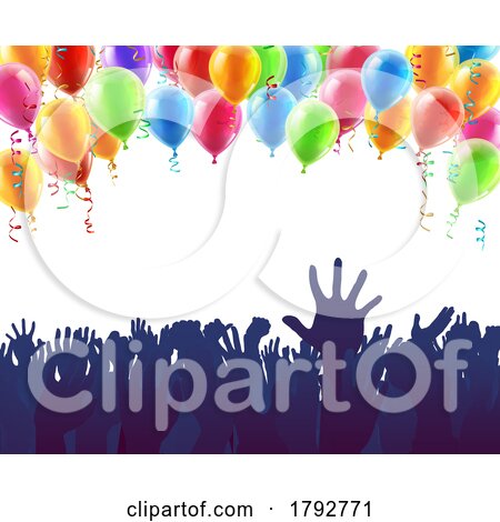 Crowd Group Party Hands Balloon Audience Concept by AtStockIllustration