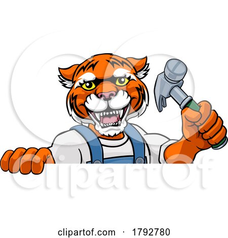 Tiger Carpenter Handyman Builder Holding Hammer by AtStockIllustration
