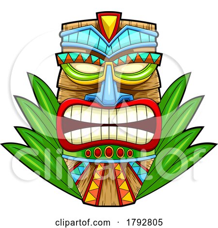Cartoon Tribal Tiki Mask and Leaves by Hit Toon