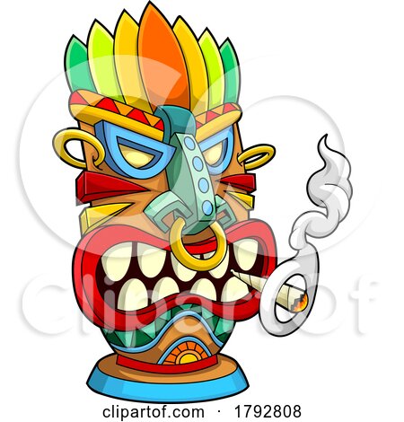 Cartoon Tribal Tiki Mask Smoking a Doobie by Hit Toon