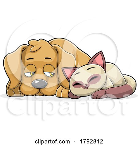 Cartoon Siamese Cuddling with a Sad Dog by Hit Toon