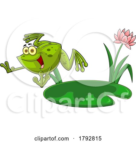 Cartoon Frog Leaping from a Lily Pad by Hit Toon