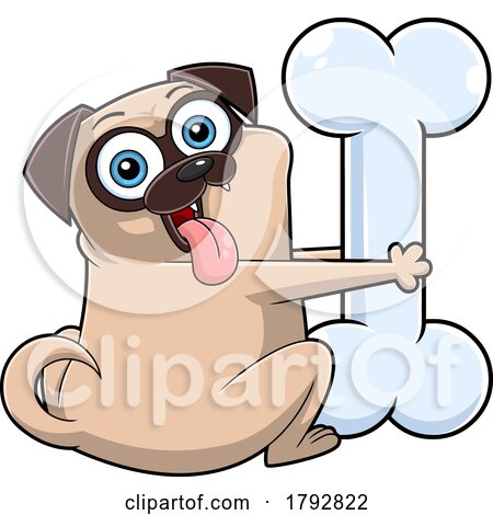 Cartoon Excited Pug Dog Holding a Giant Bone by Hit Toon