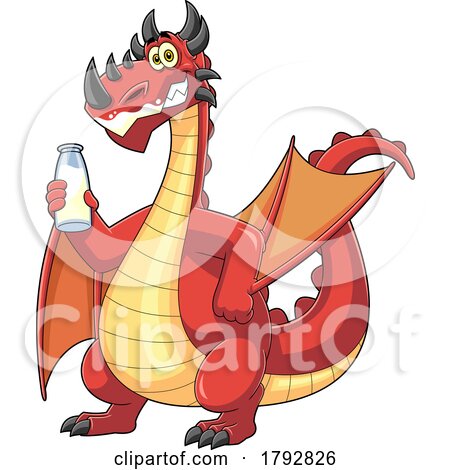 Cartoon Happy Dragon with a Milk Mustache by Hit Toon