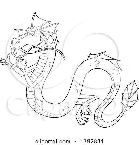 Cartoon Dragon Smoking a Doobie in Black and White by Hit Toon