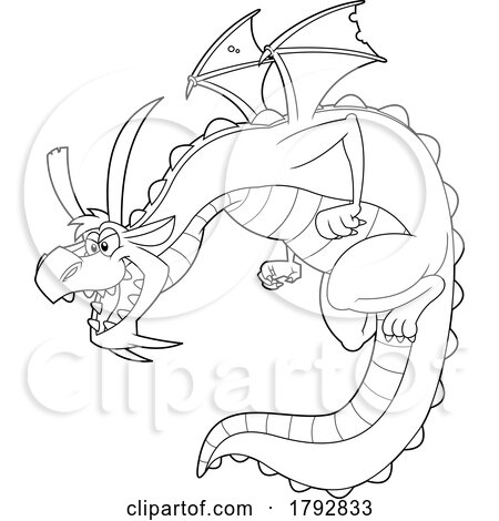 Cartoon Dragon Breathing Fire in Black and White by Hit Toon