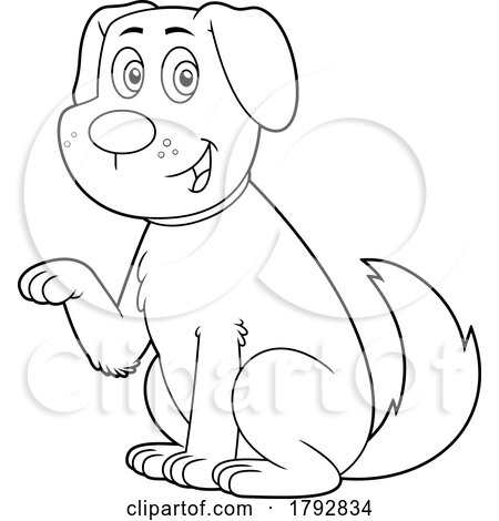 Cartoon Dog Begging Holding a Paw up in Black and White by Hit Toon