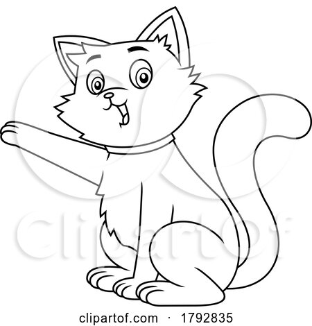 Cartoon Cat Presenting or Holding up a Paw in Black and White by Hit Toon