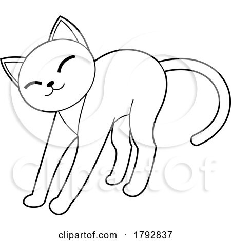 Cartoon Cat Stretching in Black and White by Hit Toon
