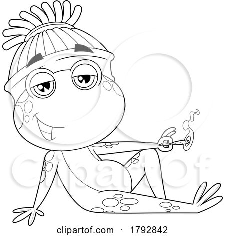 Cartoon Frog Smoking a Doobie in Black and White by Hit Toon