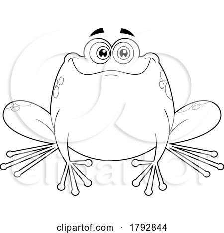 Cartoon Frog Grinning in Black and White by Hit Toon
