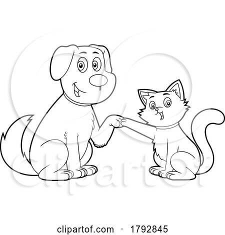 Cartoon Dog Fist Bumping a Cat in Black and White by Hit Toon