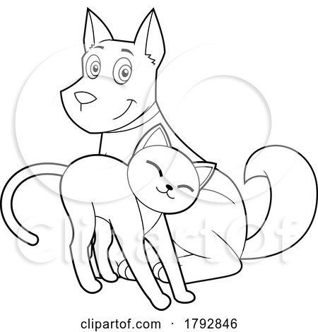 Cartoon Cat Rubbing Against a Dog in Black and White by Hit Toon