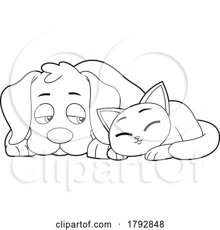 Cartoon Siamese Cuddling with a Sad Dog in Black and White by Hit Toon