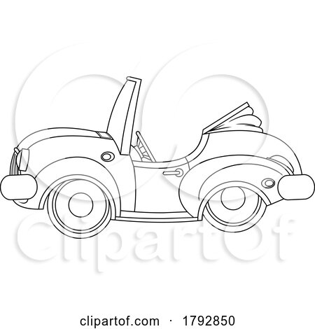 Cartoon Convertible Sports Car in Black and White by Hit Toon