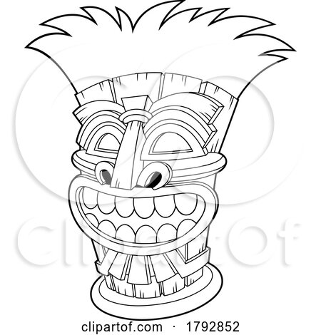 Cartoon Tribal Tiki Mask Grinning in Black and White by Hit Toon