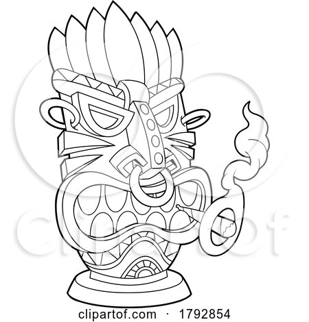 Cartoon Tribal Tiki Mask Smoking a Doobie in Black and White by Hit Toon