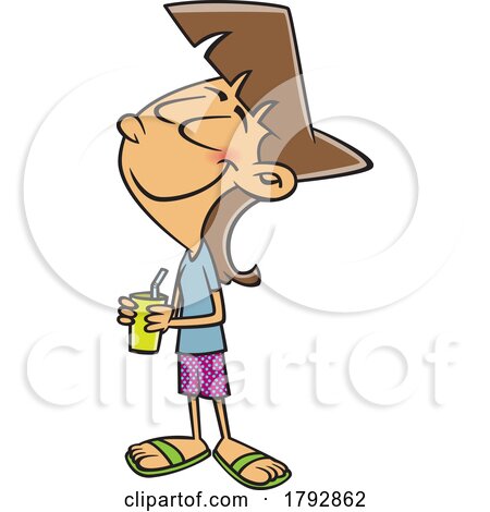 Cartoon Woman or Girl Smiling and Holding a Beverage by toonaday