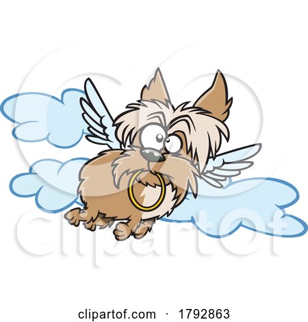 Cartoon Angel Yorkie Flying with a Halo in Its Mouth by toonaday