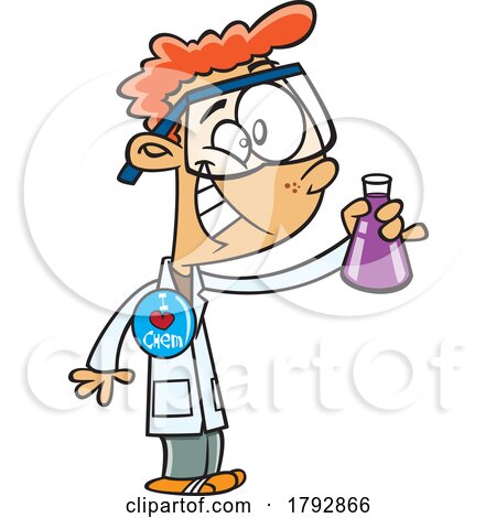Cartoon School Boy Grinning in Chemistry Class by toonaday