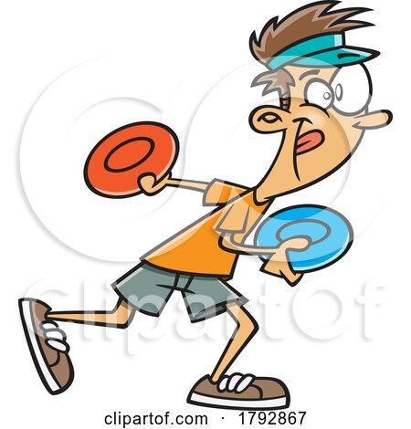 Cartoon Guy Playing Frisbee Golf by toonaday