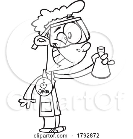 Cartoon Black and White School Boy Grinning in Chemistry Class by toonaday