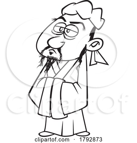 Cartoon Black and White Chinese Philosopher and Politician Confucius by toonaday