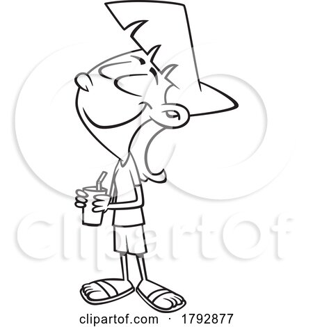 Cartoon Black and White Woman or Girl Smiling and Holding a Beverage by toonaday