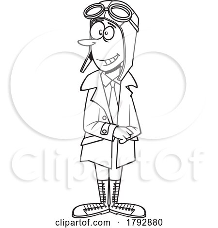 Cartoon Black and White Amelia Earhart by toonaday