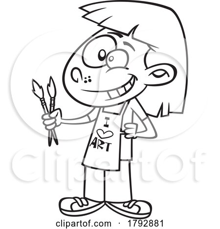 Cartoon Black and White School Girl in Art Class by toonaday