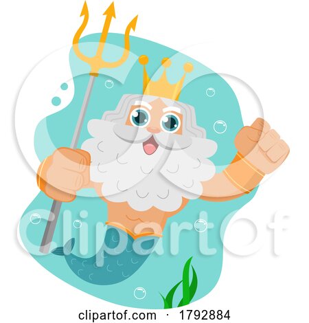 Cartoon Clipart Merman King Holding a Trident by Hit Toon
