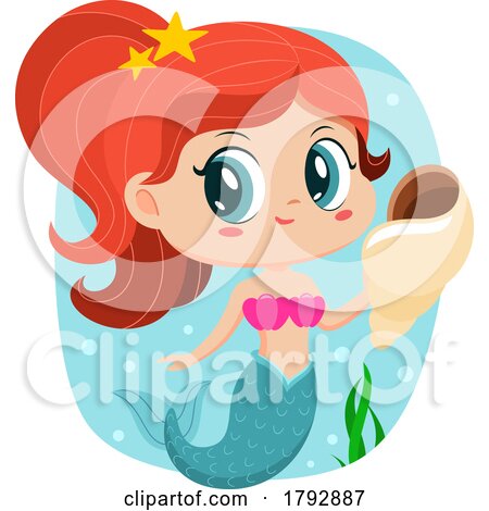 Cartoon Clipart Mermaid Holding a Shell by Hit Toon