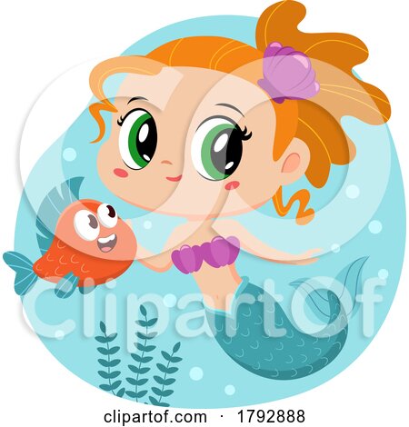 Cartoon Clipart Mermaid and Fish by Hit Toon