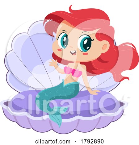Cartoon Clipart Mermaid in a Shell by Hit Toon