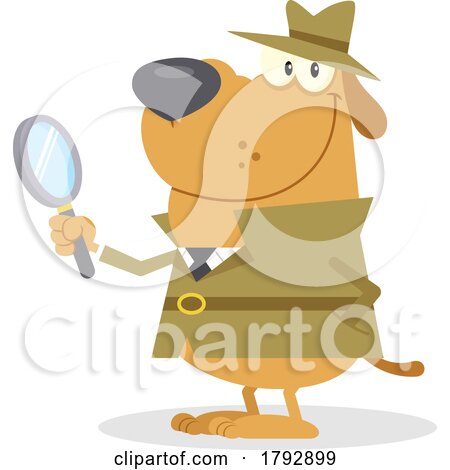 Cartoon Clipart Dog Detective Holding a Magnifying Glass by Hit Toon