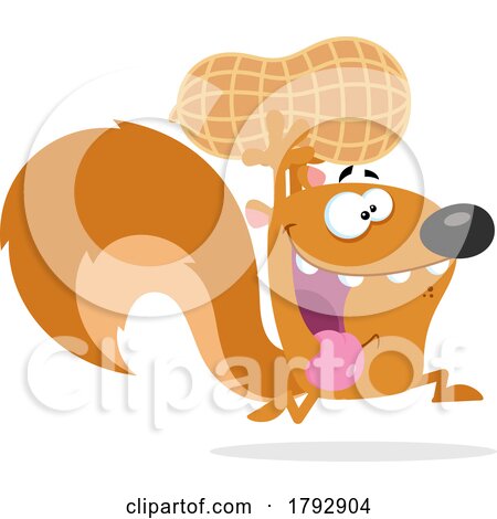 Cartoon Clipart Squirrel Running with a Peanut by Hit Toon