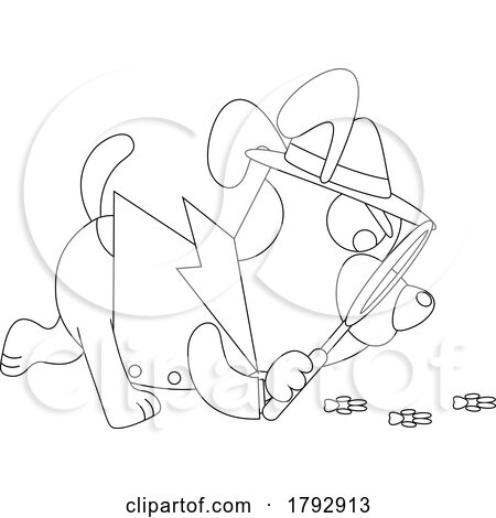 Cartoon Black and White Clipart Dog Detective Following Tracks by Hit Toon