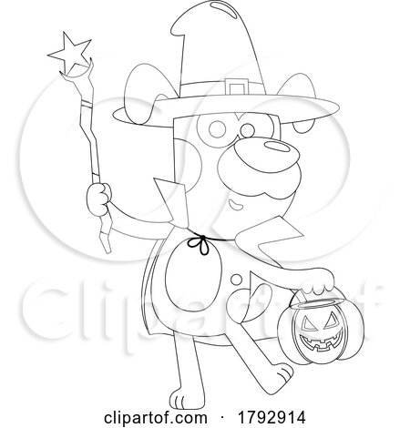 Cartoon Black and White Clipart Trick or Treating Halloween Dog by Hit Toon
