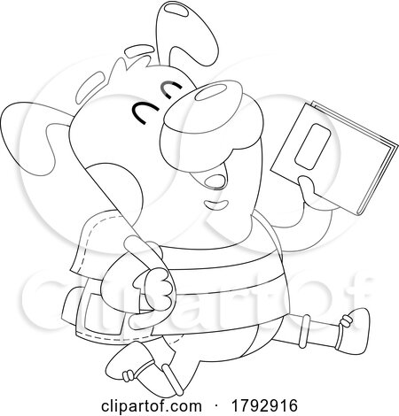 Cartoon Black and White Clipart Dog Student Running by Hit Toon