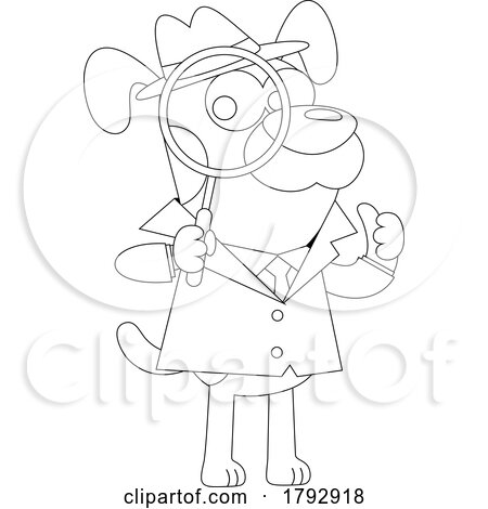 Cartoon Black and White Clipart Dog Detective by Hit Toon