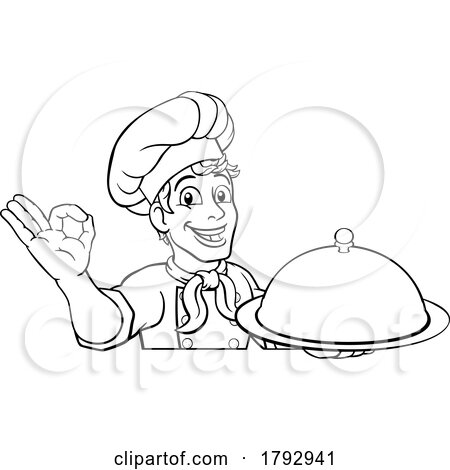 Chef Cook Baker Man Cartoon Peeking over Sign by AtStockIllustration