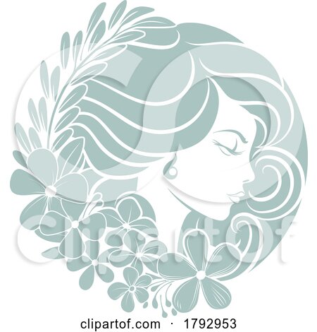 Woman Circle Face Flowers Hair Floral Concept by AtStockIllustration