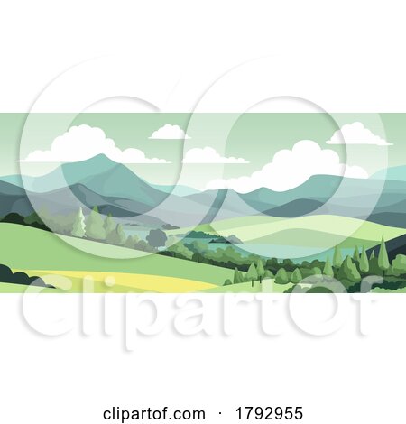 Landscape Background Hills Mountains Fields Trees by AtStockIllustration