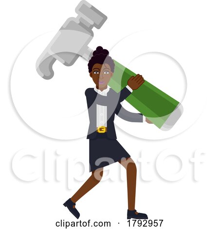Black Business Woman with Giant Hammer Concept by AtStockIllustration
