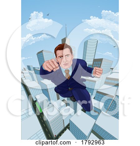 Super Hero Business Man Superhero Flying Cartoon by AtStockIllustration