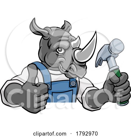 Rhino Carpenter Handyman Builder Holding Hammer by AtStockIllustration