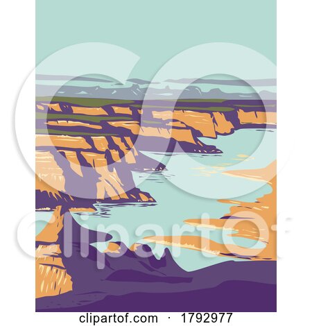 Lake Powell in Glen Canyon National Recreation Area Utah and Arizona WPA Art Deco Poster by patrimonio
